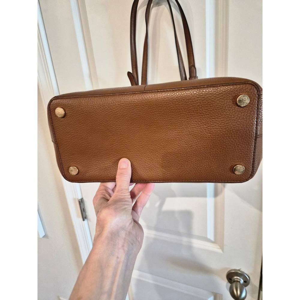 Michael Kors Bedford Medium Pebbled Leather Pocket Tote Bag Acorn Brown Gold - Picture 10 of 13